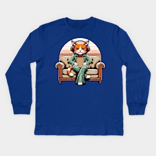 Vintage cat gamer - Nostalgic Geek Chic Apparel Kids Long Sleeve T-Shirt